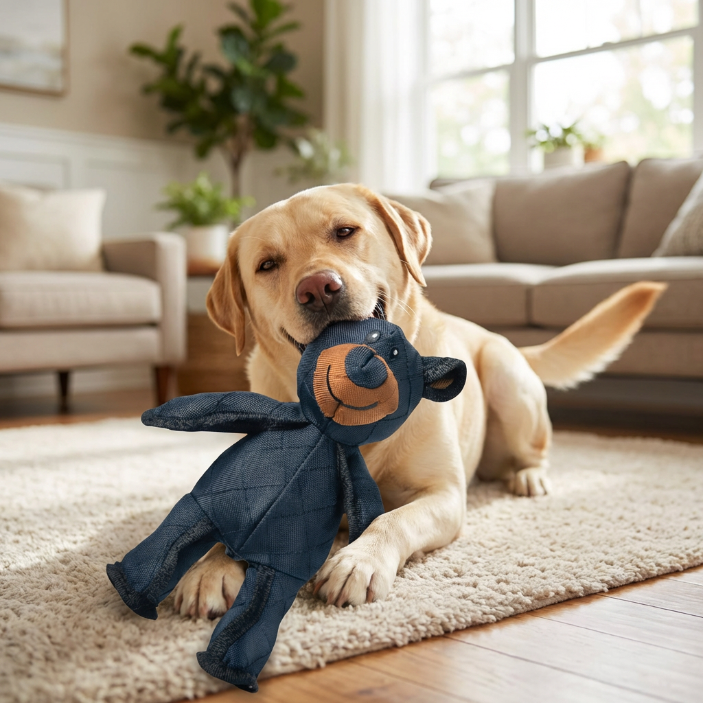 Reinforced Bear Dog Toy with Squeaker and Chew Resistant Nylon Rubber, 8x10 Inches