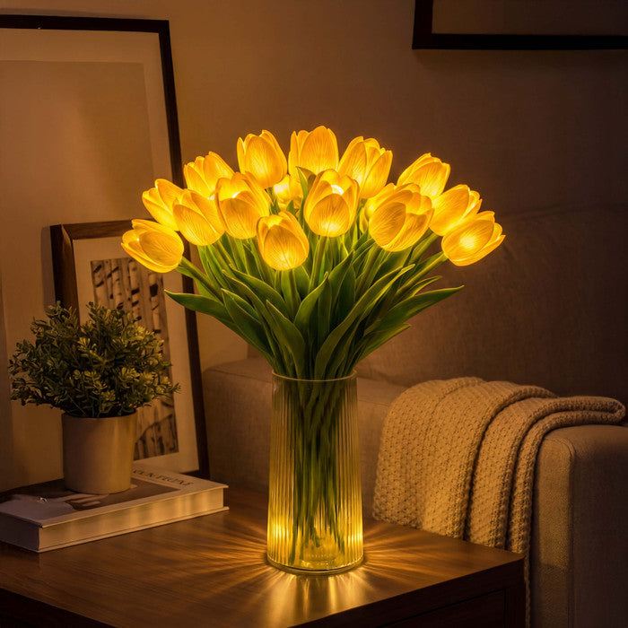 Light Up Tulip Bouquet with Ten Glowing Blooms Battery Powered in Yellow Blue Pink Or Red
