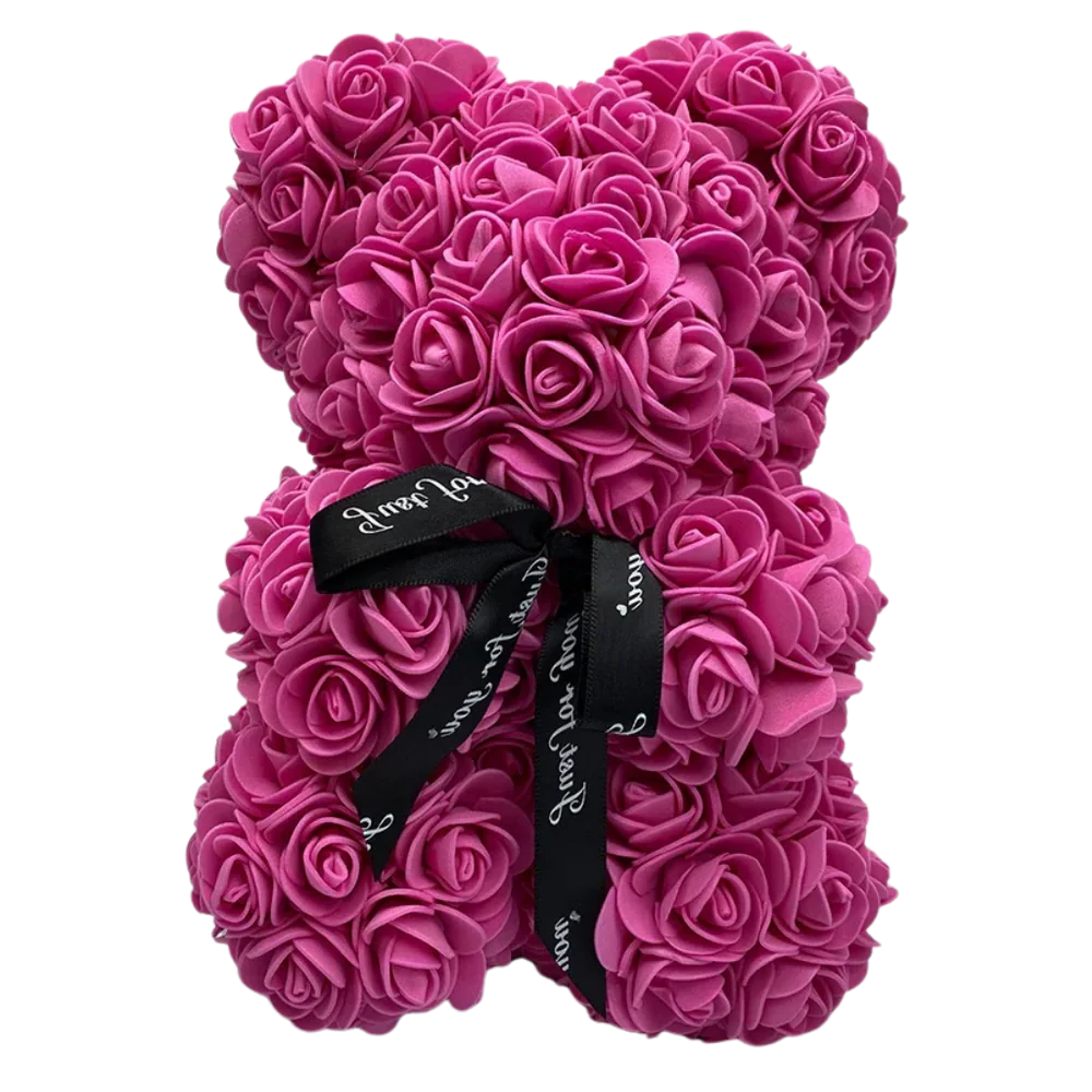 Foam Rose Teddy Bear with Ribbon Accent, 9.8 Inches Tall