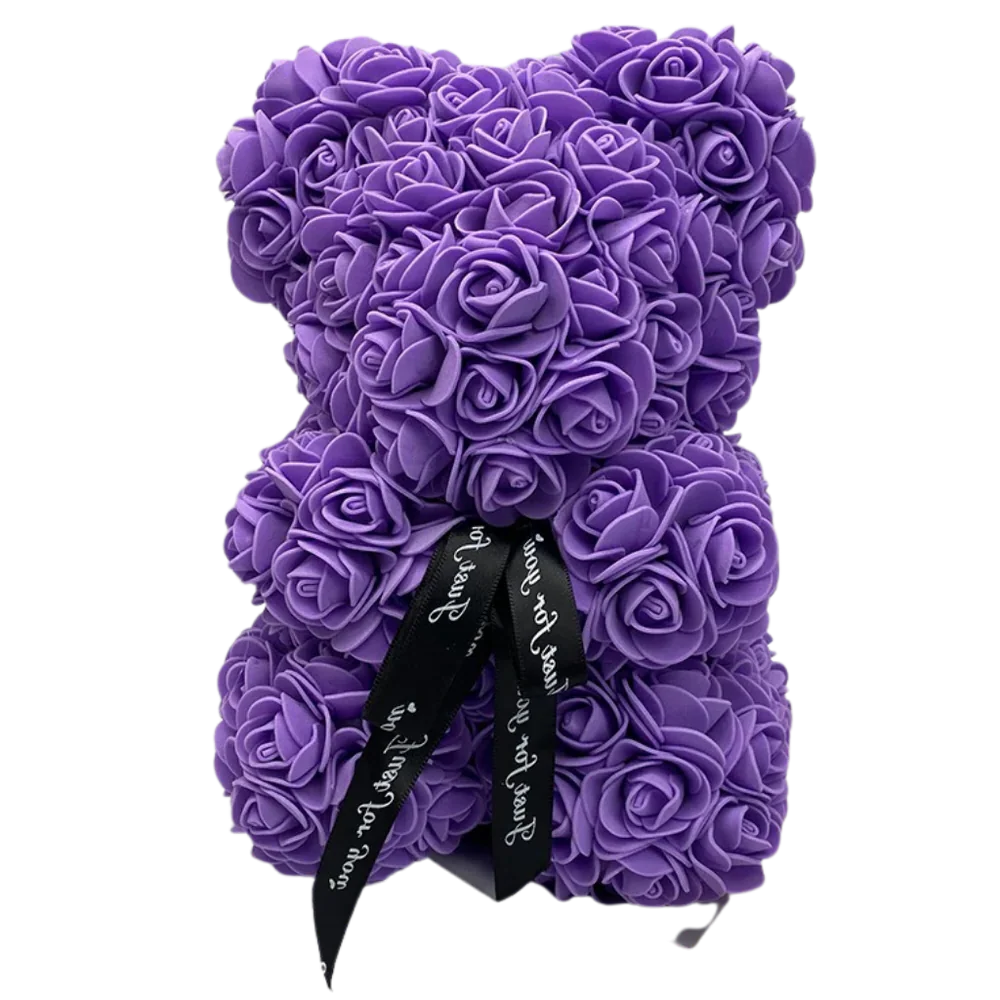 Foam Rose Teddy Bear with Ribbon Accent, 9.8 Inches Tall