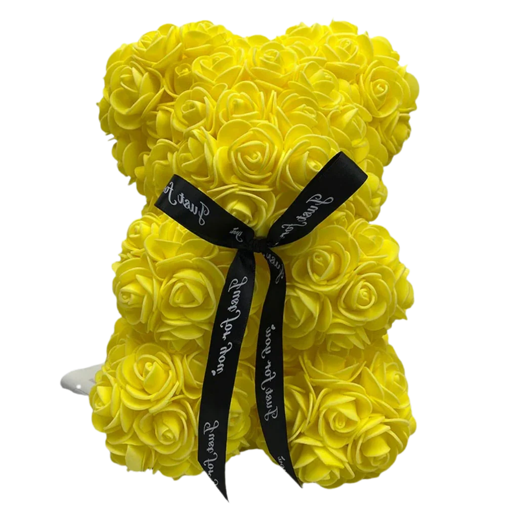 Foam Rose Teddy Bear with Ribbon Accent, 9.8 Inches Tall