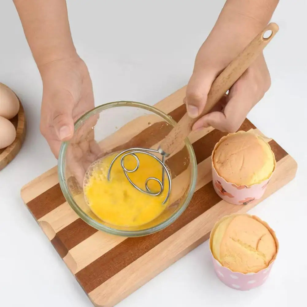 Bread Dough Whisk with Stainless Steel Coil and Beechwood Handle