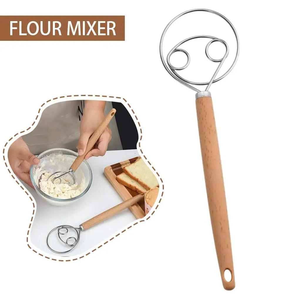 Bread Dough Whisk with Stainless Steel Coil and Beechwood Handle