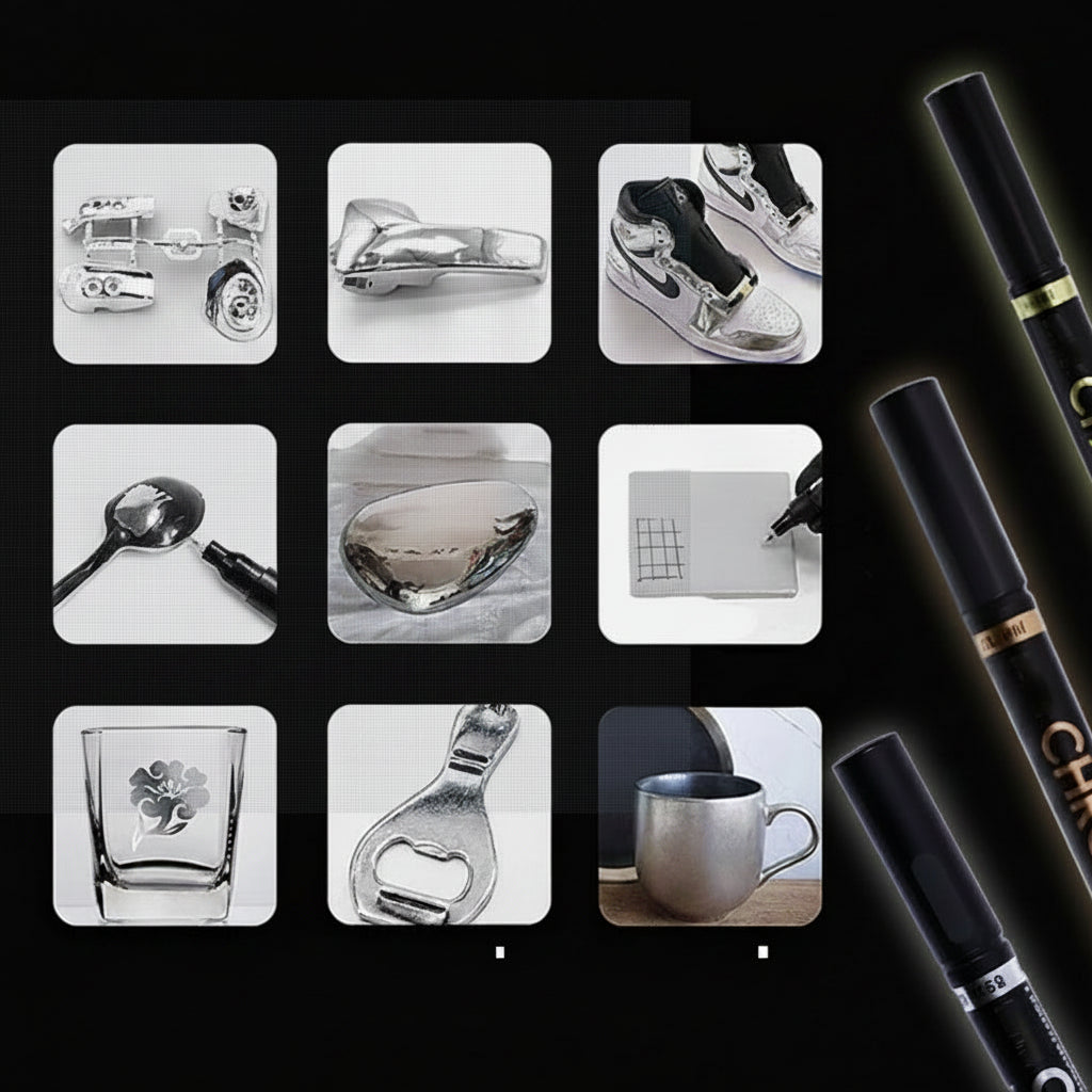 Metallic Paint Pen Set for Crafts with Fine, Medium and Broad Tips, Mirror Finish