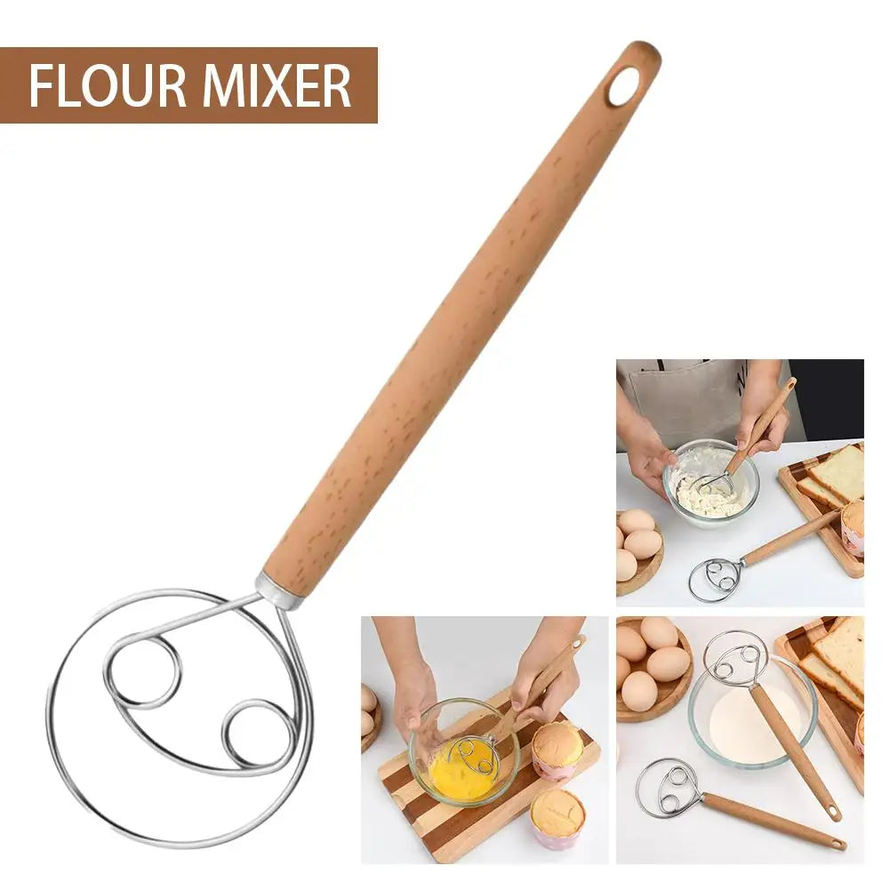 Bread Dough Whisk with Stainless Steel Coil and Beechwood Handle