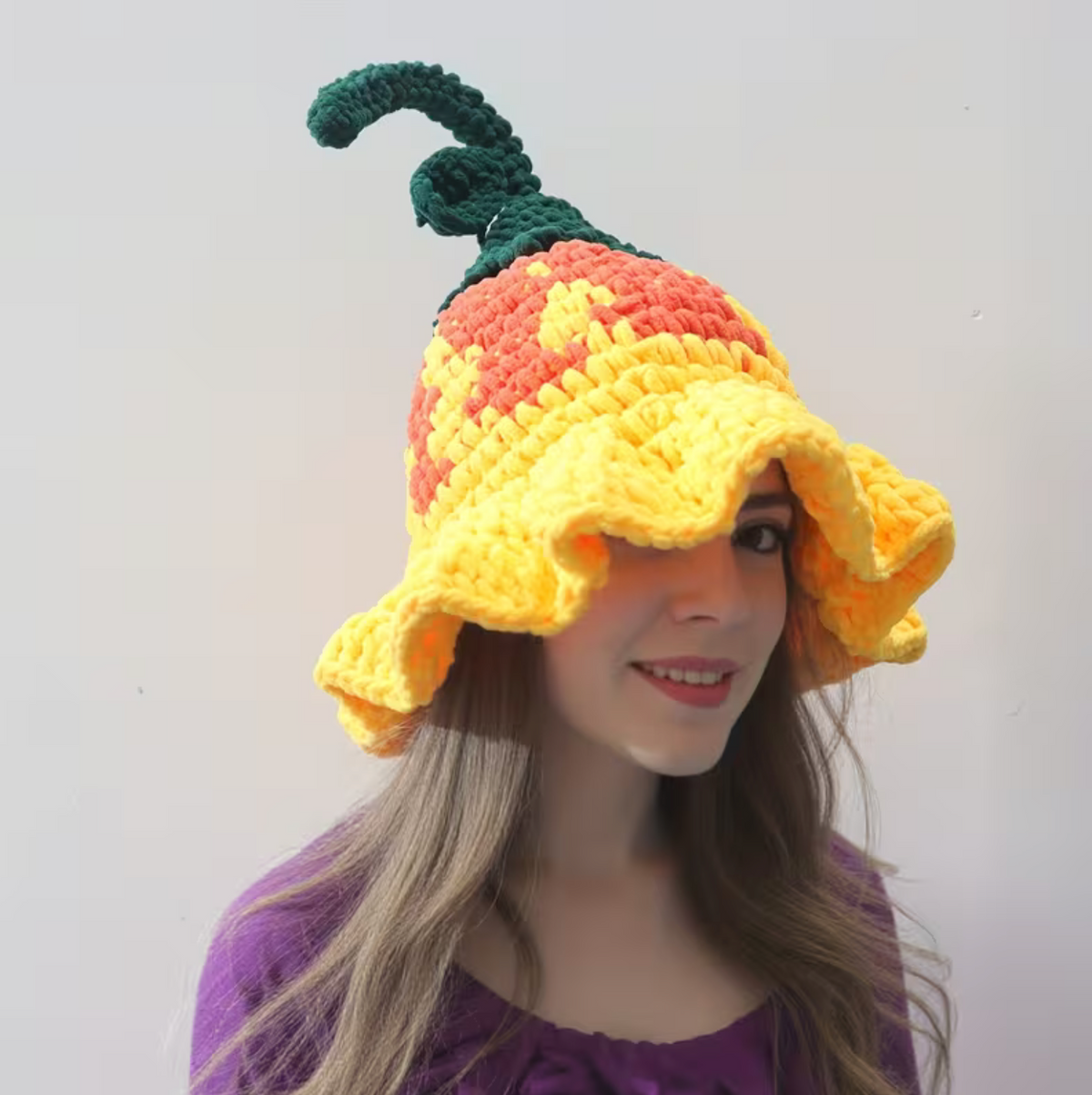 Hand Crocheted Wizard Hat for Women with Floral Stitching and Pointed Cone in Three Colors