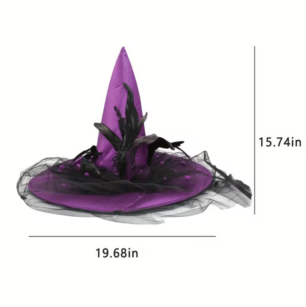 Tall Witch Hat with Sheer Veil, Wide Flat Brim, and Adjustable Sizing Band in Two Colors