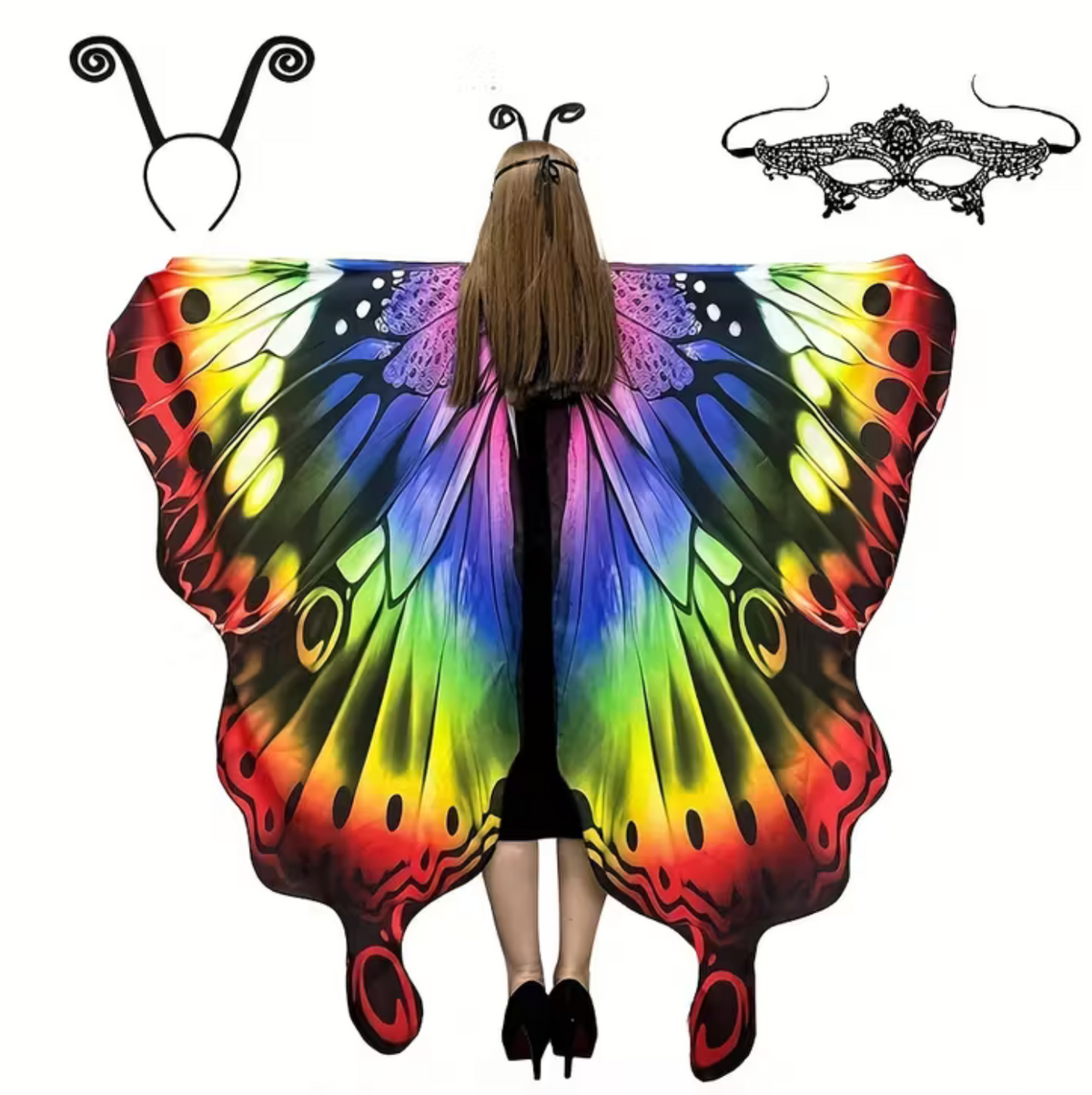 Butterfly Wing Shawl with Printed Patterns and Matching Headband for Costumes