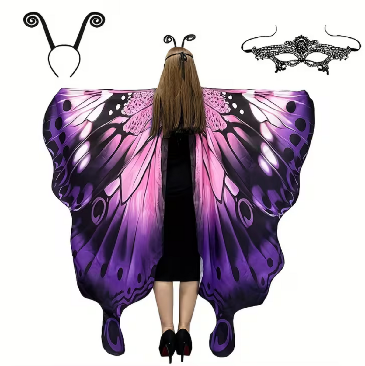 Butterfly Wing Shawl with Printed Patterns and Matching Headband for Costumes