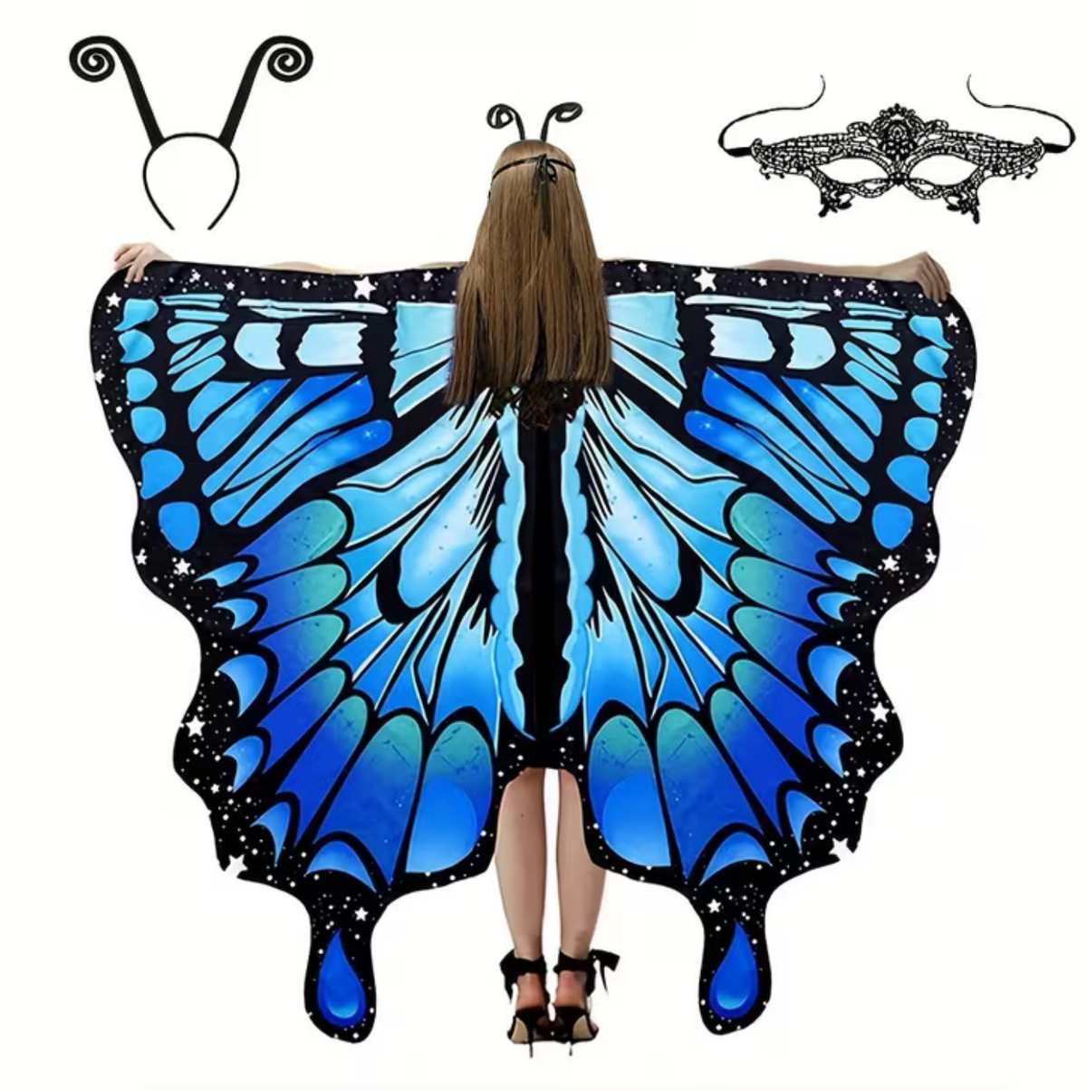 Butterfly Wing Shawl with Printed Patterns and Matching Headband for Costumes