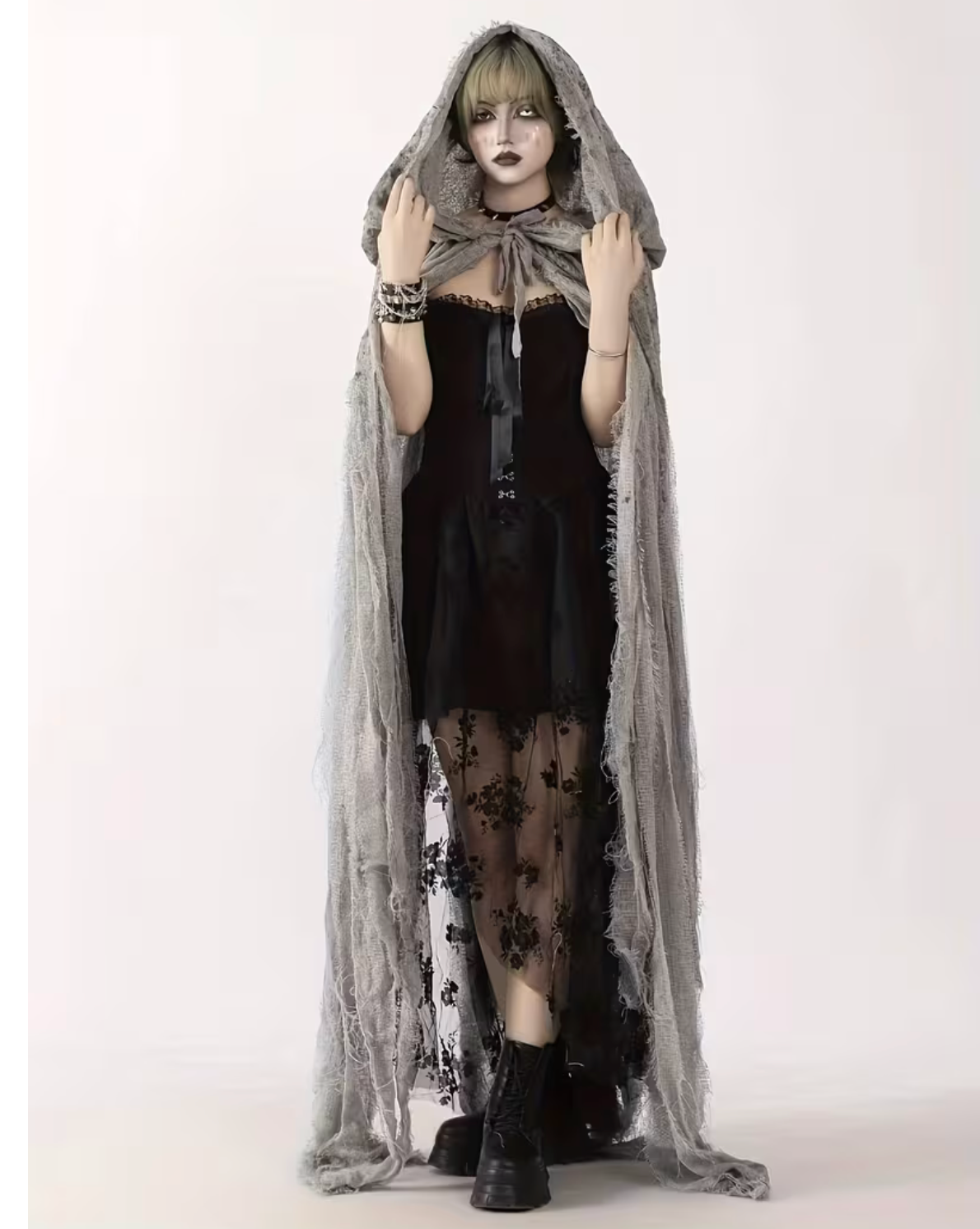 Hooded Cloak for Halloween Witch and Reaper Costumes with Full Body Coverage