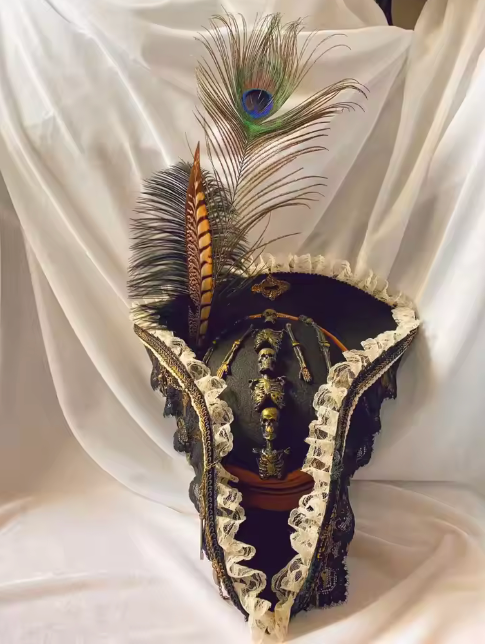 Skull Triangle Hat with Knit Weave and Forward Facing Design for Costume Wear