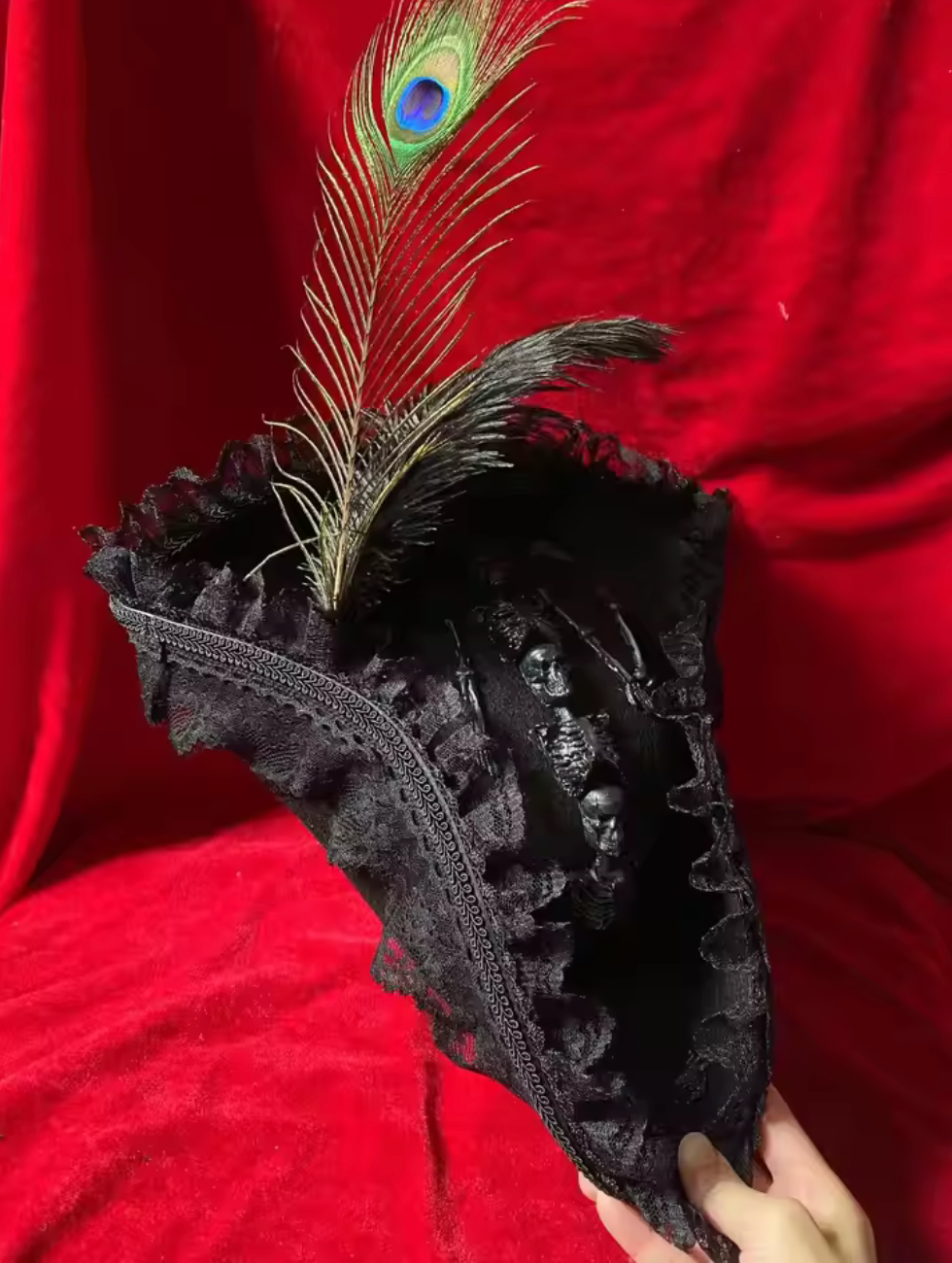 Skull Triangle Hat with Knit Weave and Forward Facing Design for Costume Wear