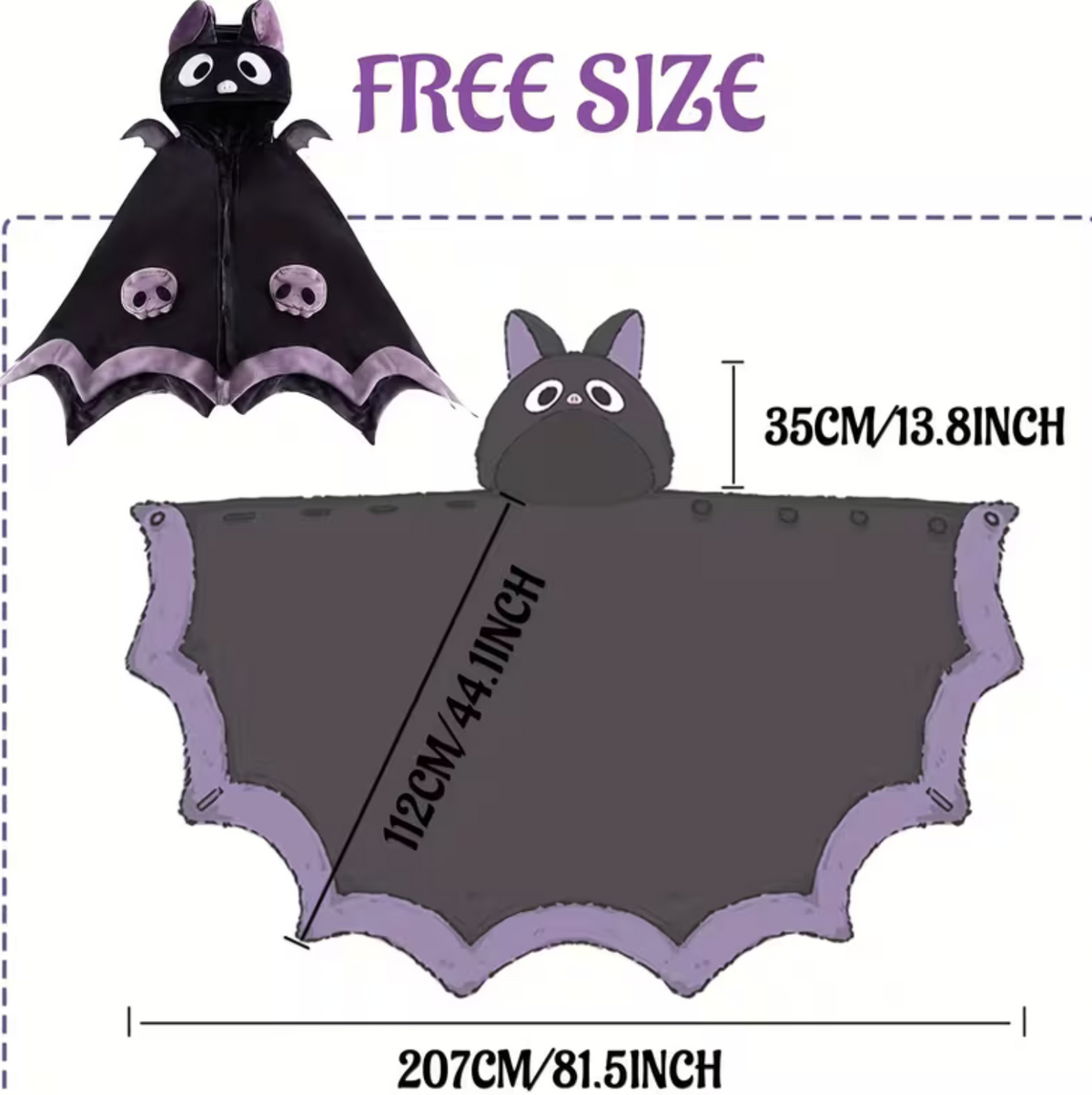 Bat Wing Cape Hoodie with Plush Fur and Hood, Purple One Size