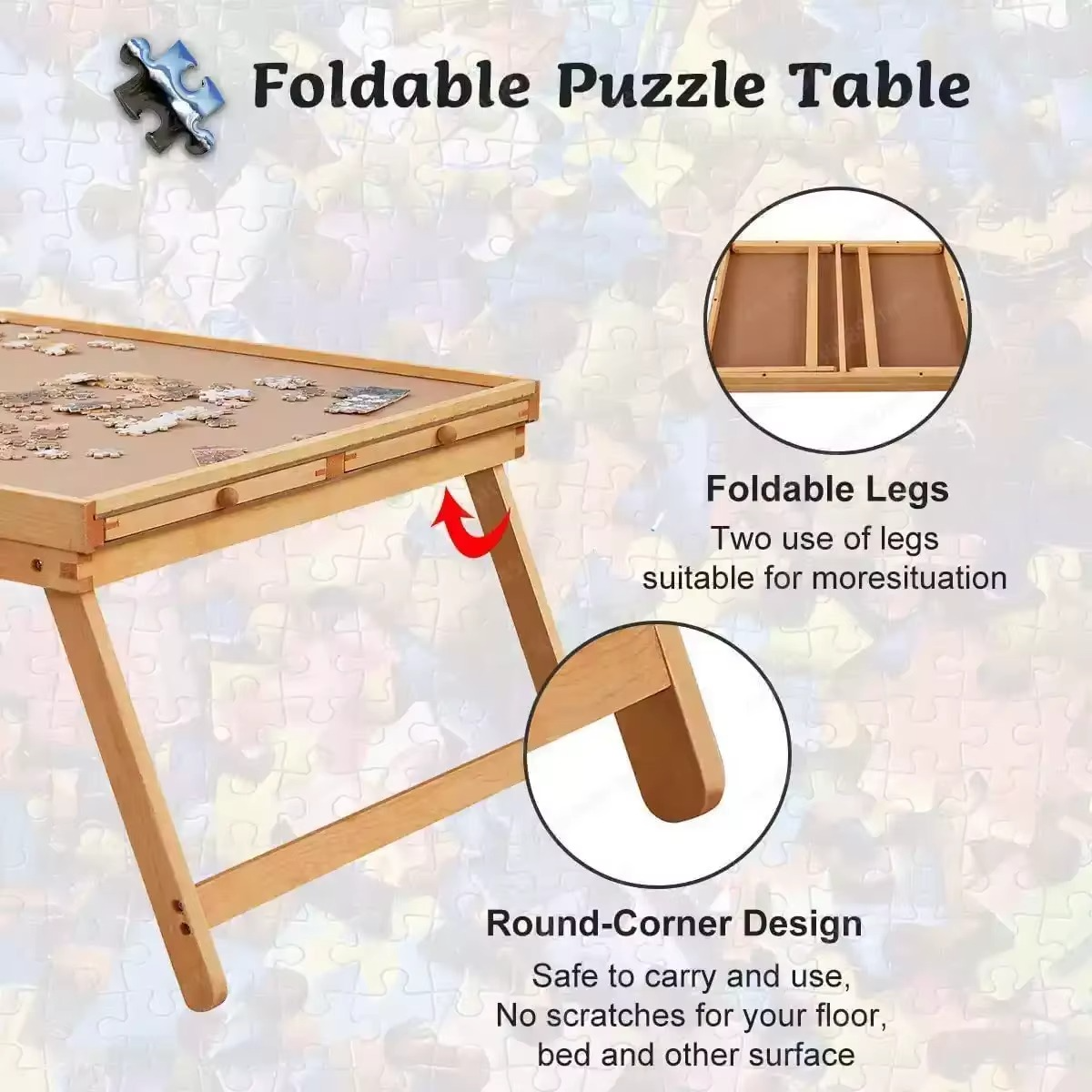Puzzle Table with 4 Drawer Storage and Folding Design for 1500 Pieces
