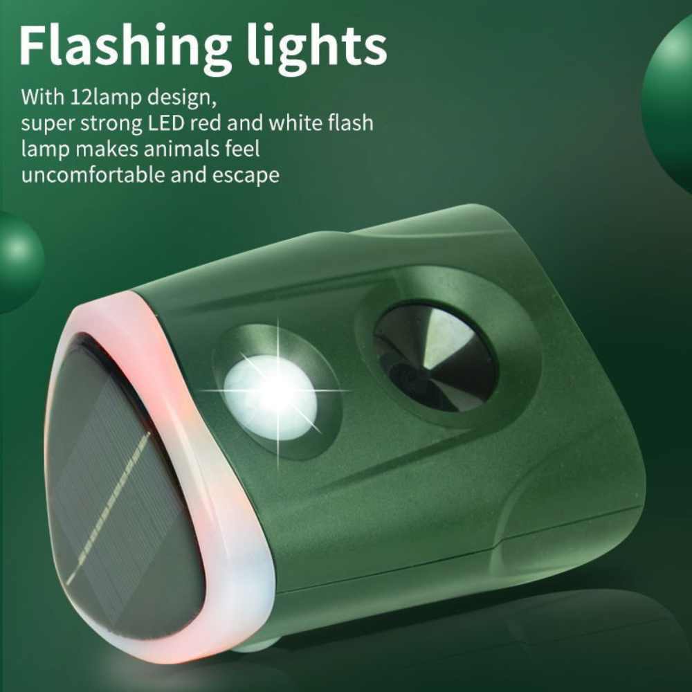 Ultrasonic Animal Repellent with Solar Charging and Motion Activated Flashing Light