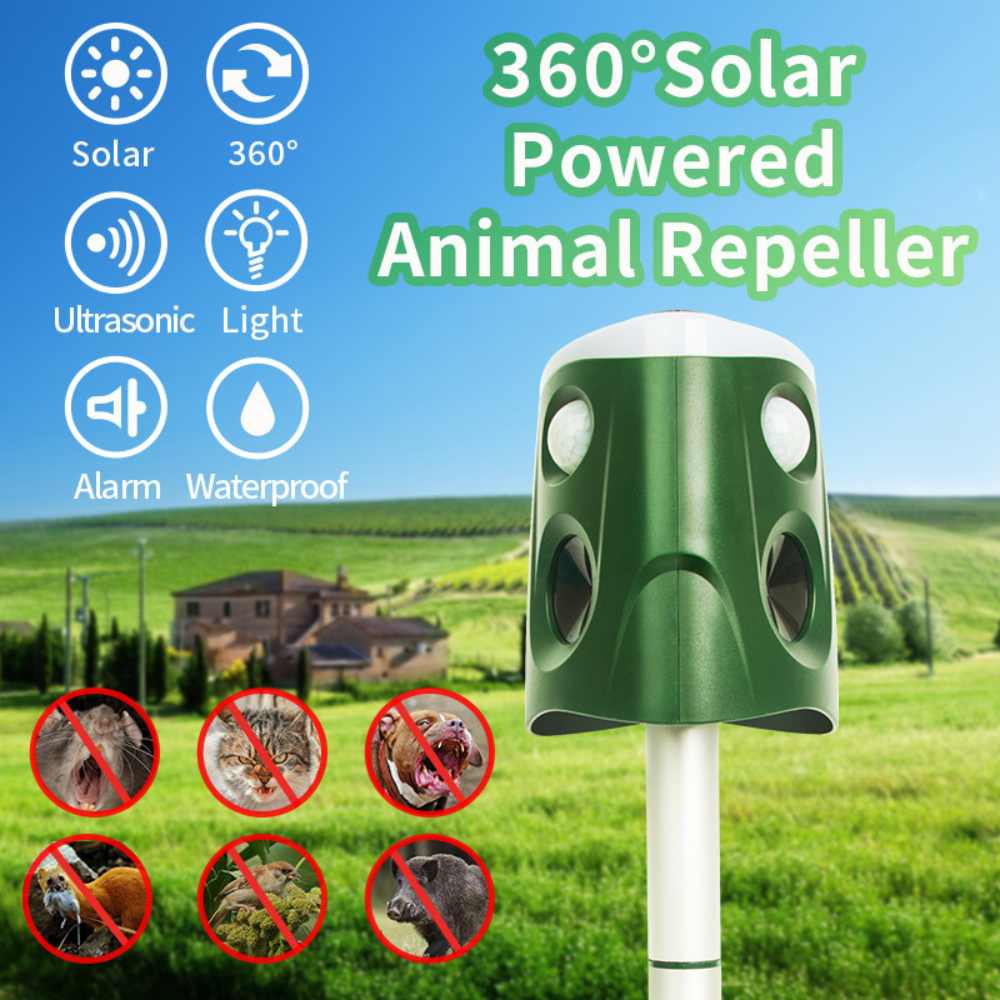 Ultrasonic Animal Repellent with Solar Charging and Motion Activated Flashing Light