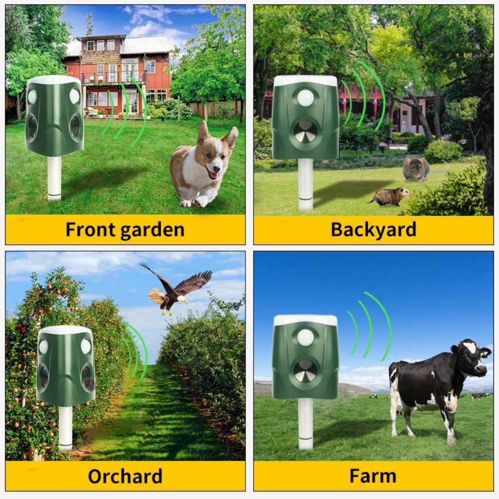 Ultrasonic Animal Repellent with Solar Charging and Motion Activated Flashing Light