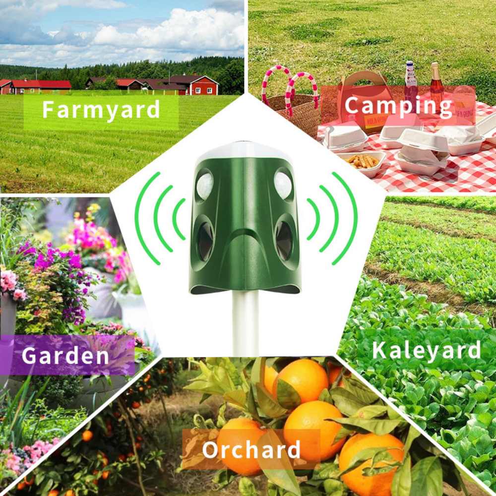 Ultrasonic Animal Repellent with Solar Charging and Motion Activated Flashing Light