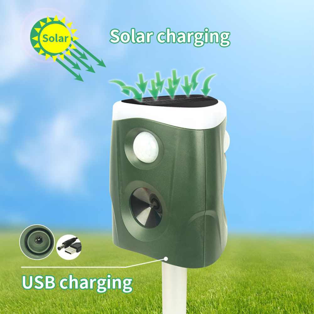 Ultrasonic Animal Repellent with Solar Charging and Motion Activated Flashing Light