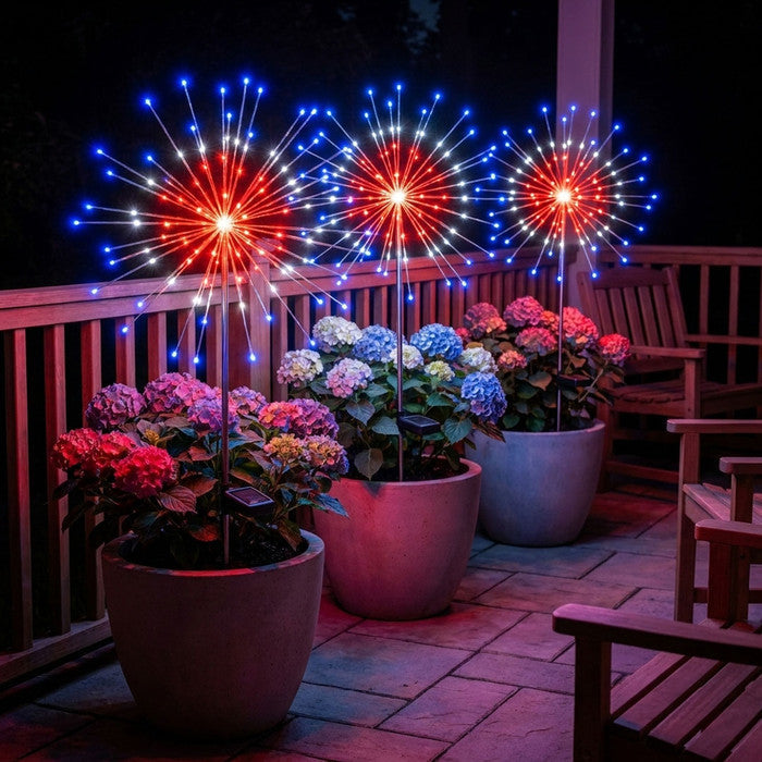 Solar Starburst Garden Stake Lights Set of 2 with Fairy Light Strands in Two Color Options