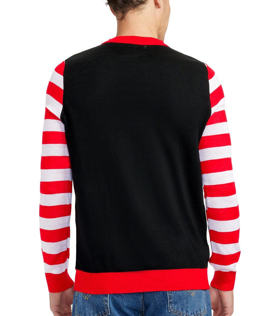 Mens Get Lit Light Up Christmas Tree Sweater with Candy Cane Sleeves and Battery Pack