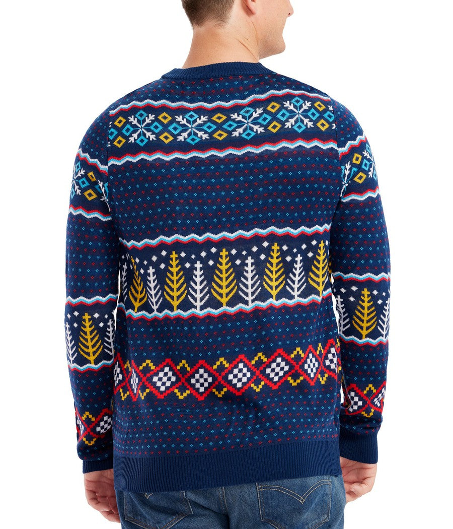 Mens Ugly Christmas Sweater with Polar Bears in Santa Hats Raising a Toast, Fair Isle Print