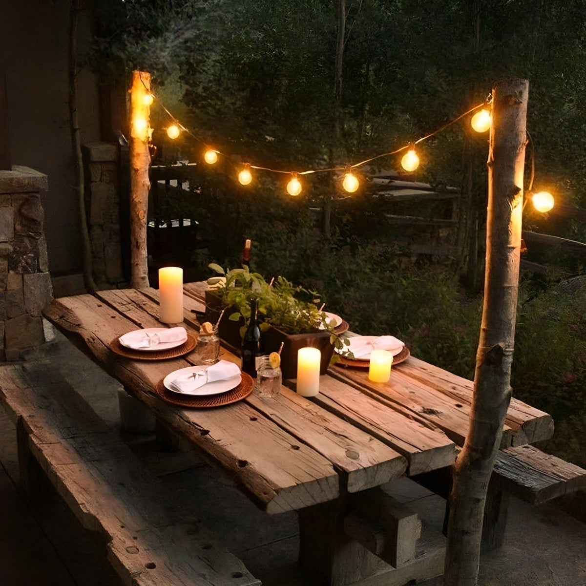 Outdoor String Lights with Plastic LED Bulbs and Connectable Cord, Warm White