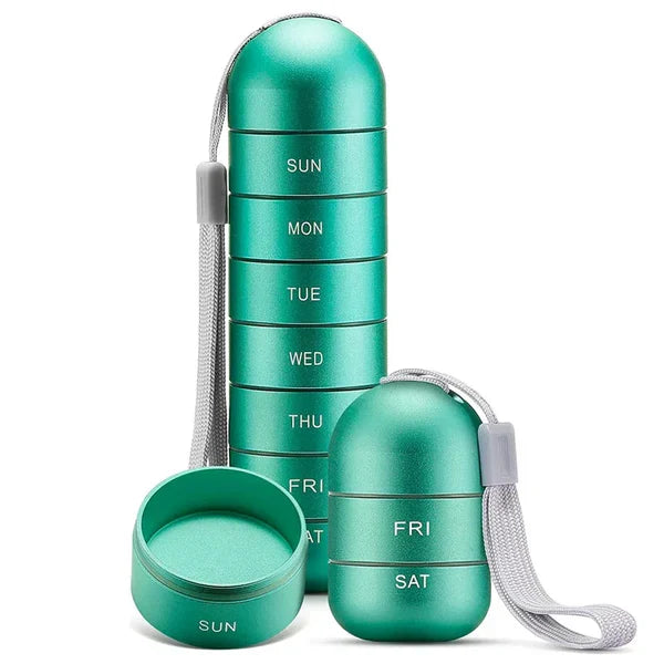 Weekly Medication Organizer with Aluminum Threaded Compartments and Silicone Seals