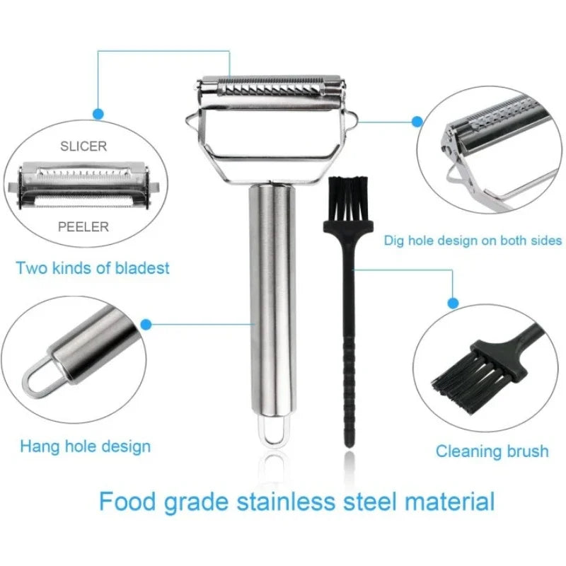 Stainless Steel Vegetable Peeler with Julienne Blade and Dual-Function Design