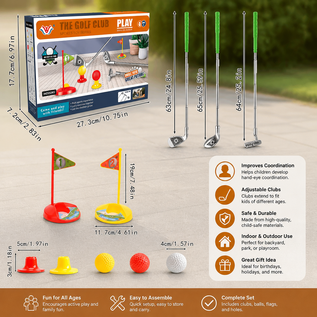 Childrens Adjustable Golf Set with Flag Targets and Balls for Indoor Outdoor Play