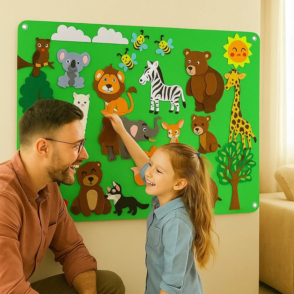 Animal Felt Board Set with Repositionable Figures and Nature Elements