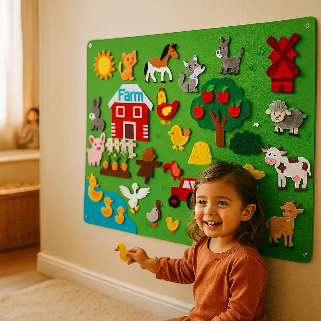 Animal Felt Board Set with Repositionable Figures and Nature Elements