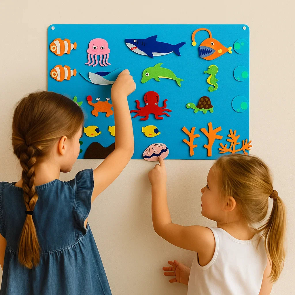 Animal Felt Board Set with Repositionable Figures and Nature Elements
