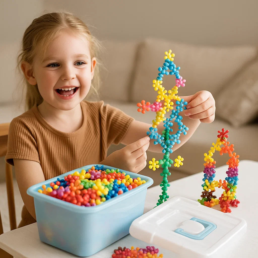 Interlocking Snowflake Blocks with Six Point Connection System and Storage Box