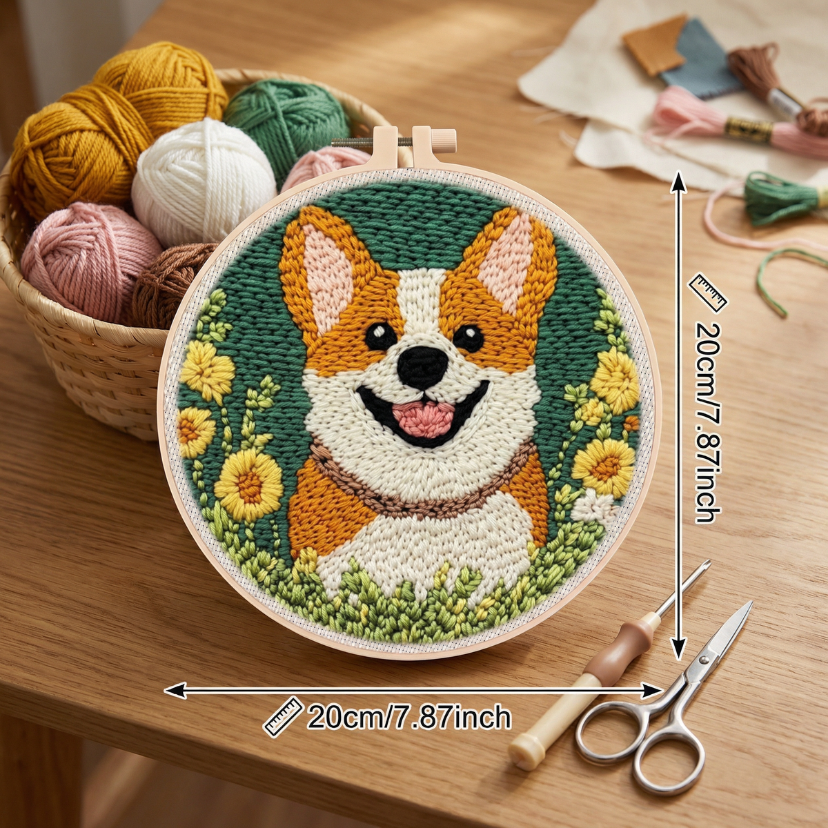 Punch Needle Embroidery Kit with Pre-Printed Fabric and Sorted Yarn for Beginners