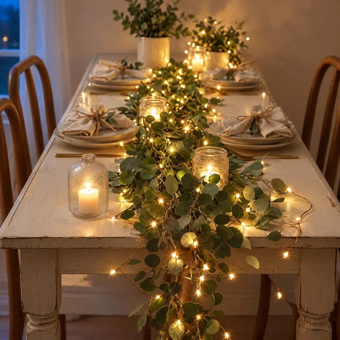 Light Up Olive Vine with Fairy Lights Among Leaves for Mantels Shelves and Mirrors