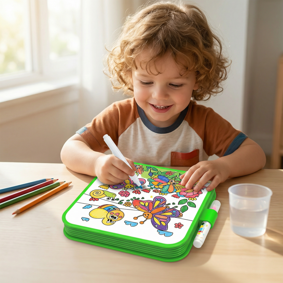 Reusable Magic Water Drawing Book with Water Pen for Mess Free Coloring in Four Styles