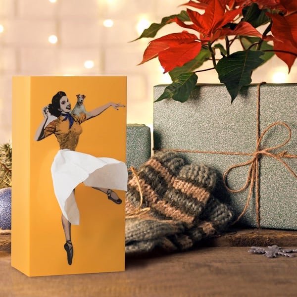 Decorative Tissue Holder with Moving Skirt and Weighted Base