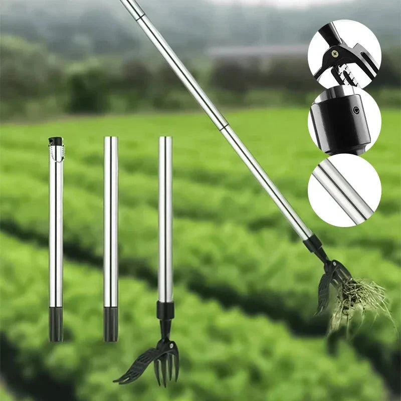 Standing Weed Puller with Foot Pedal and Detachable Handle, Stainless Steel