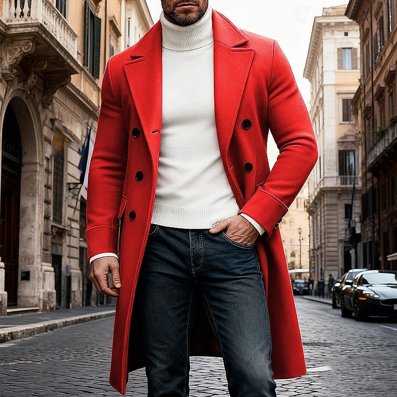 Double Breasted Overcoat with Front Pockets and Tailored Fit