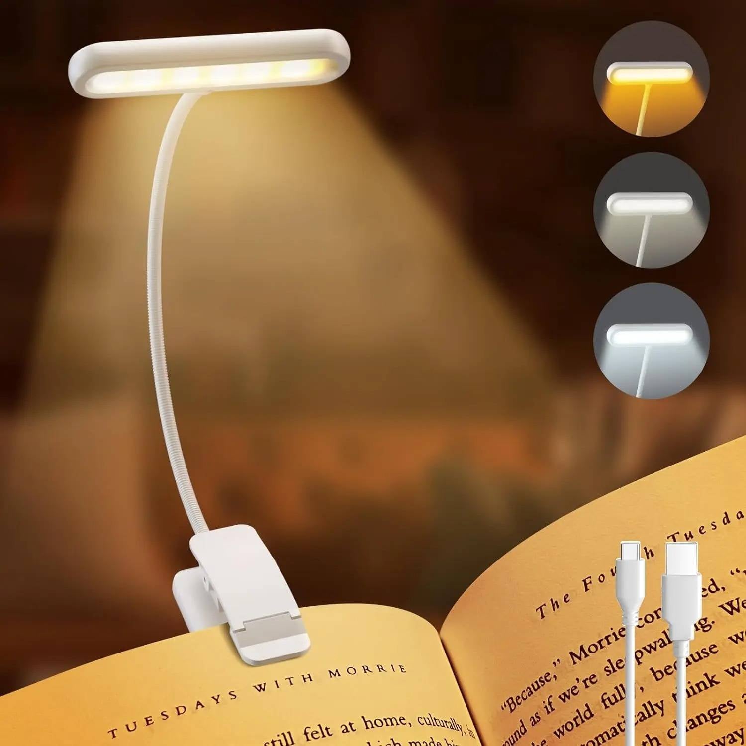 LED Reading Light with 19 Bead Array and Adjustable Gooseneck Clip, 3 Color Modes