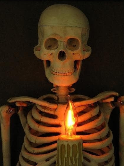 Framed 3D Skeleton Wall Art with Flickering Candle Light and Shadow Box Display