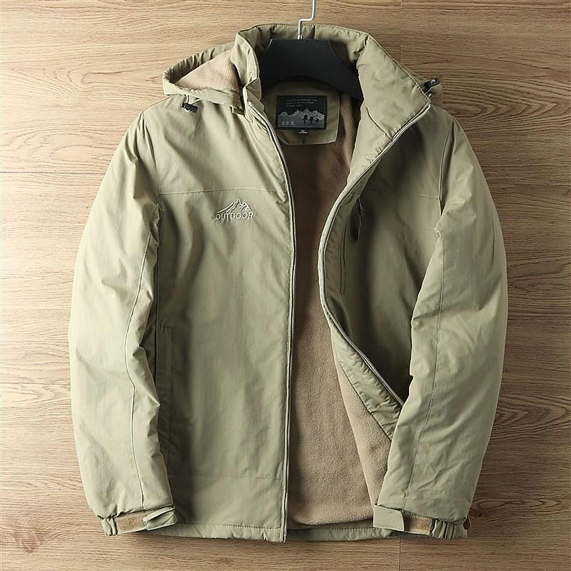 Full Zip Hooded Jacket with Insulated Lining and Adjustable Drawstring, Weather Resistant