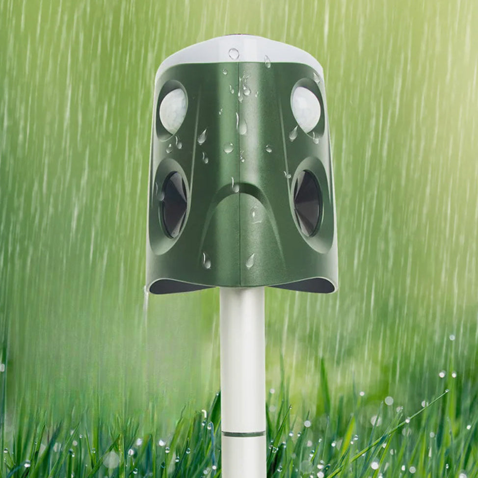 Ultrasonic Animal Repellent with Solar Charging and Motion Activated Flashing Light