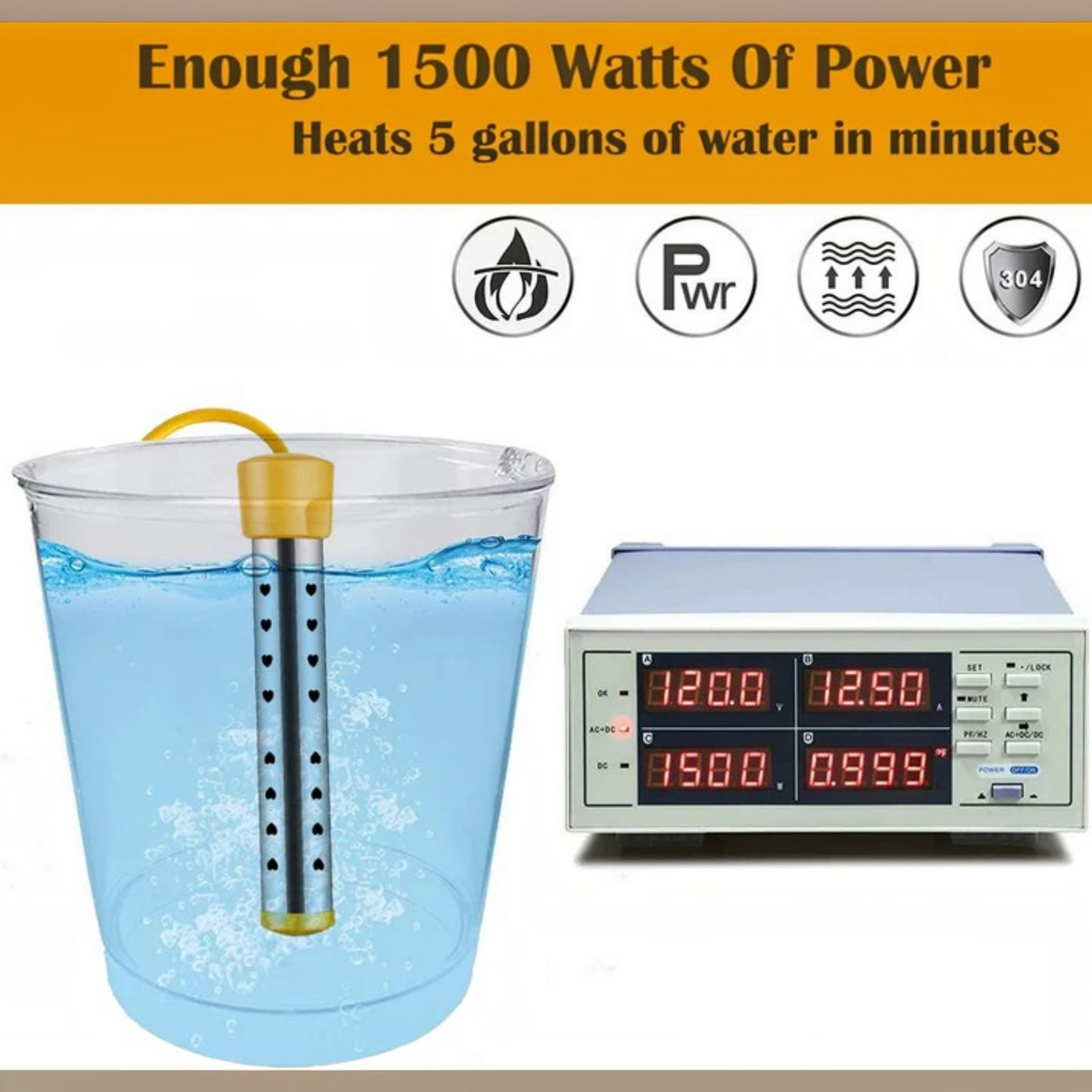 Immersion Water Heater with Stainless Steel Coil and Safety Guard