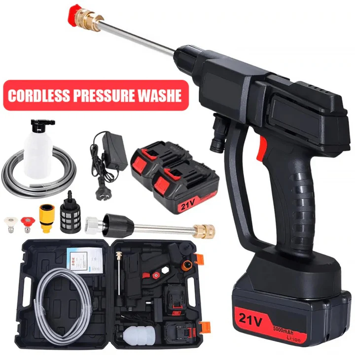 Cordless Pressure Washer with Two Rechargeable Batteries Nozzles and Water Hose
