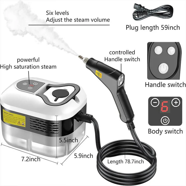 Portable 2500W Steam Cleaner with Heat Resistant Gloves and Multiple Nozzles for Home and Car