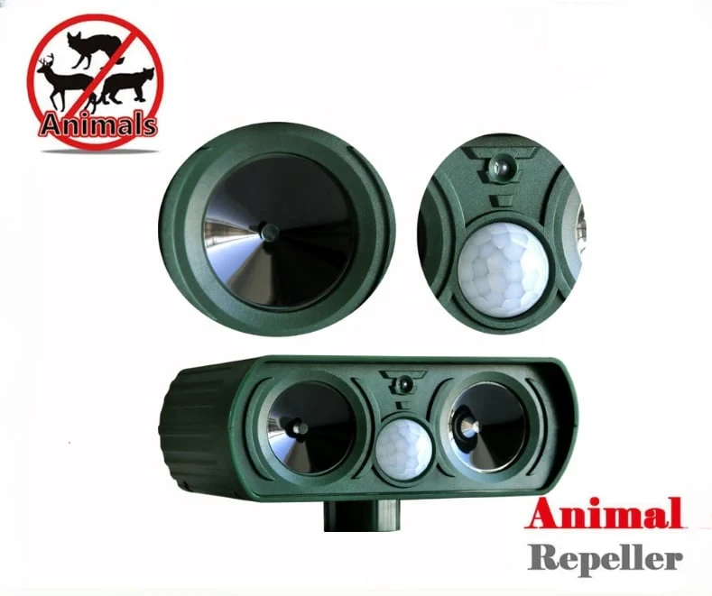 Motion Sensing Animal Repeller with Solar Power and Ultrasonic Sound, LED Flash