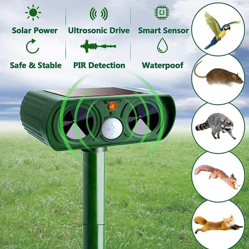Motion Sensing Animal Repeller with Solar Power and Ultrasonic Sound, LED Flash